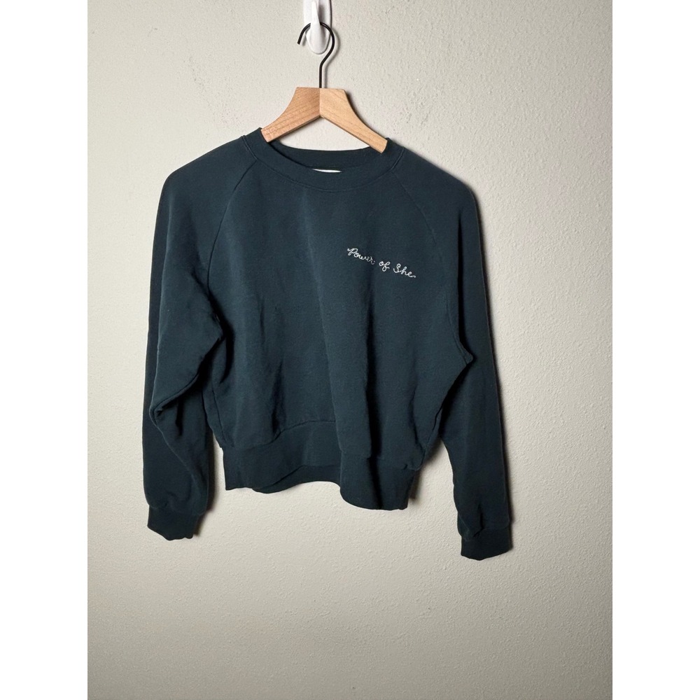 Athleta Power of She Embroidered Crew Sweatshirt Cypress Teal Small